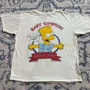 VTG 1989 Bart Simpson Radical Dude Cartoon White Graphic USA T Shirt SZ Boxy L
